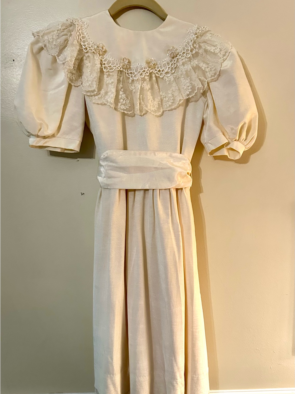 Ivory Lace Ruffle Midi Dress